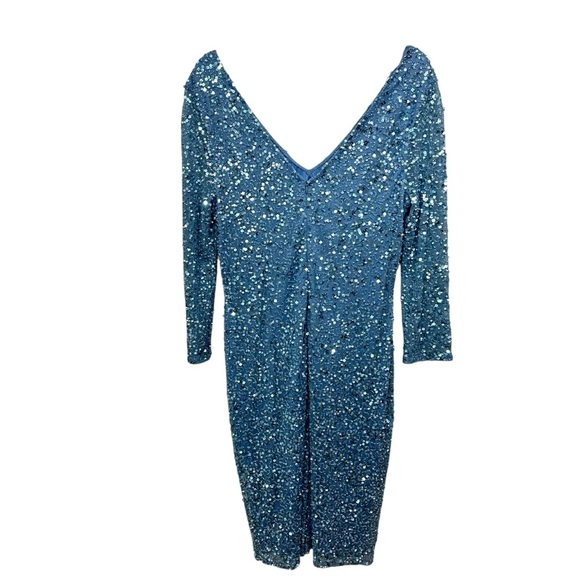 JS Collections Blue Sequin Long Sleeve Dress, Mother of the Bride, Groom, 14 - Picture 9 of 10